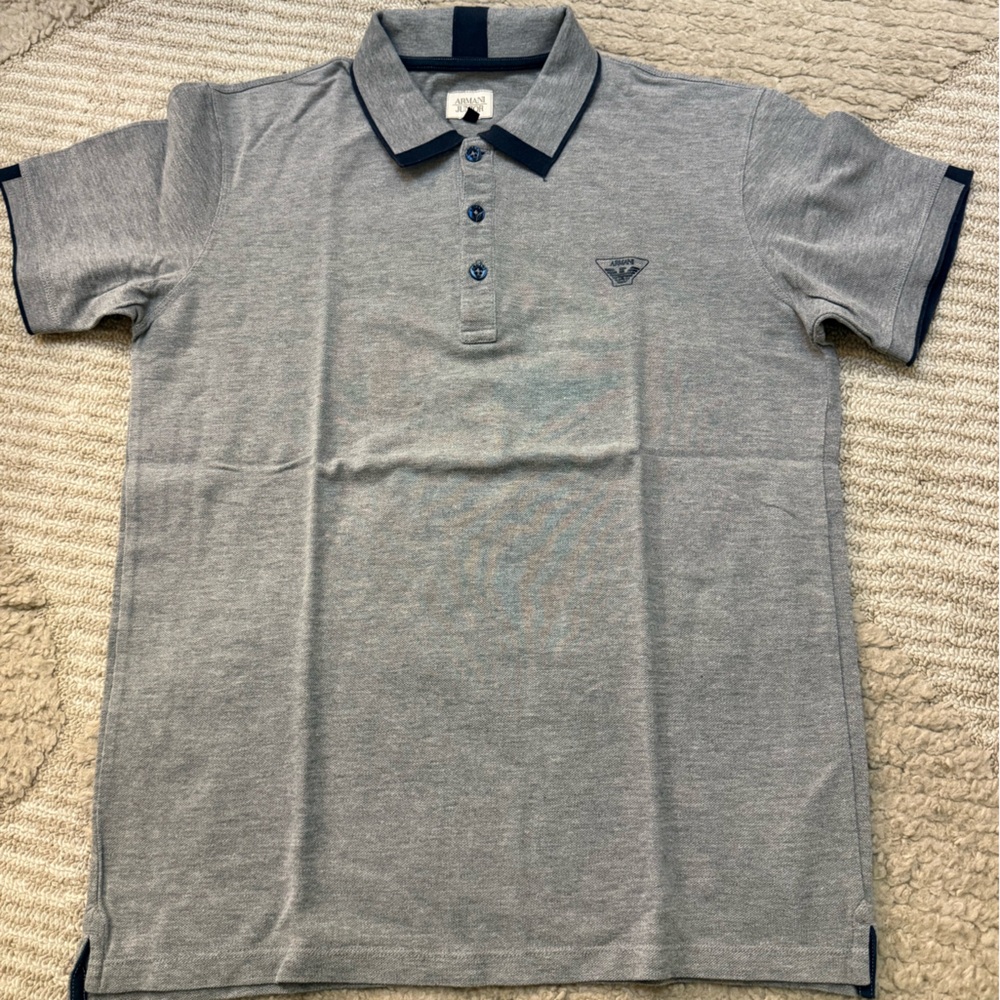 Armani Junior Gray Polo with Navy Accents